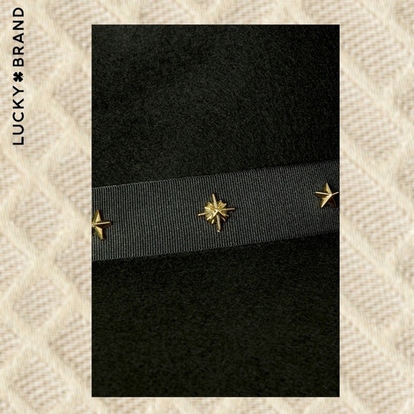 LUCKY BRAND (NWT) 100% WOOL Gold-Charm-Accented Band Black Wide Brim Ranger Hat - Picture 4 of 16